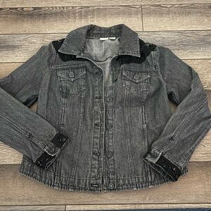 Chico's Gray Jean Jacket with Black Accents